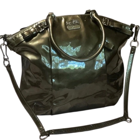Coach Handbags - COACH Madison Patent Leather Lindsey Satchel in Gloss Pewter 18627